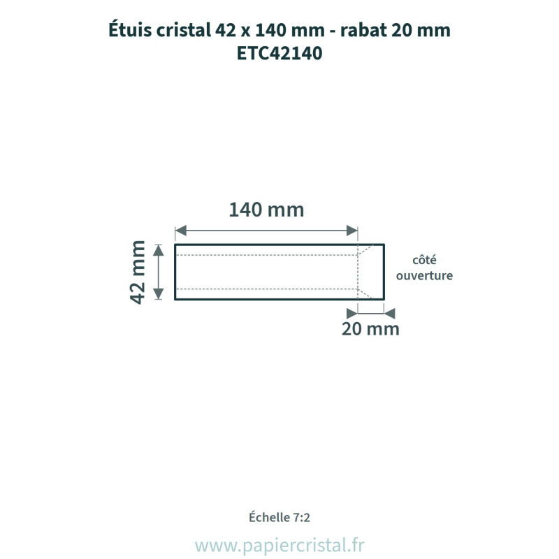 Étuis cristal 42 x 140 mm - rabat 20 mm - schéma de cote