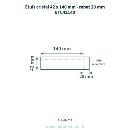 Étuis cristal 42 x 140 mm - rabat 20 mm - schéma de cote