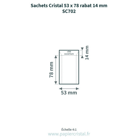 Sachets Cristal 53 x 78 rabat 14 mm – rabat 14 mm – 100 unités – schéma avec côtes