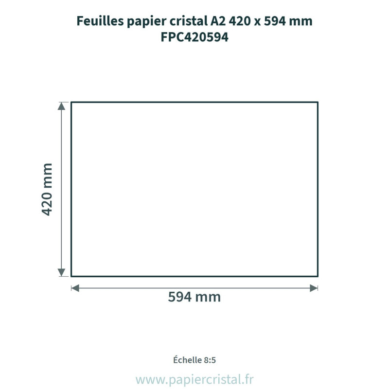 Feuilles papier cristal A2 420 x 594 mm – 25 unités – schéma avec côtes