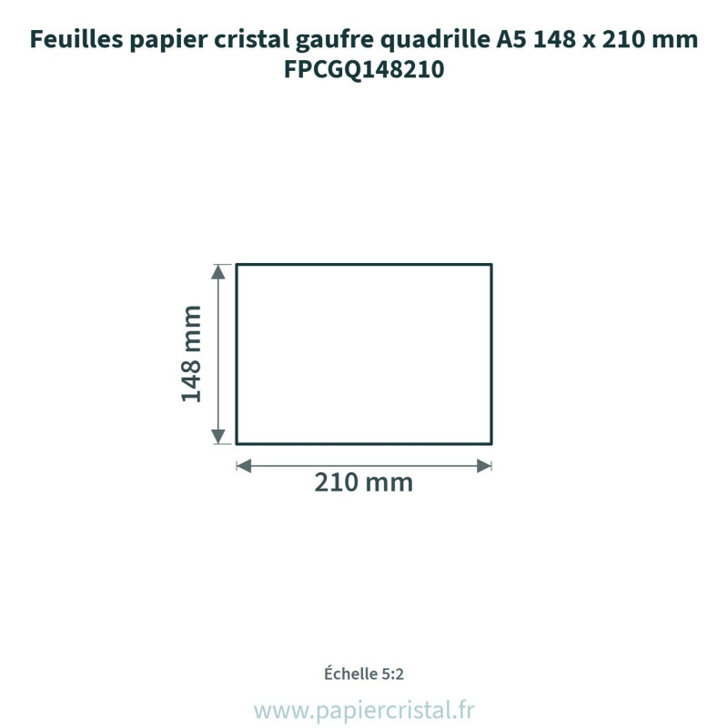 Feuilles papier cristal gaufré lin A5 148 x 210 mm – 100 unités – schéma avec côtes