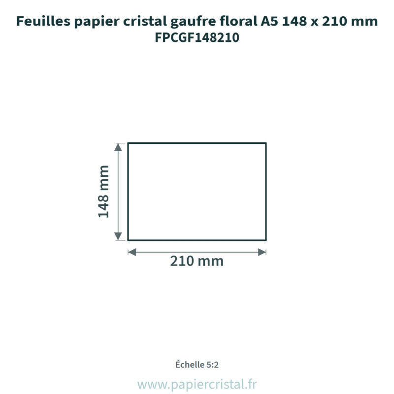 Feuilles papier cristal gaufré motif ver à soie A5 148 x 210 mm – 100 unités – schéma avec côtes