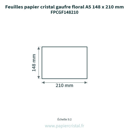 Feuilles papier cristal gaufré motif ver à soie A5 148 x 210 mm – 100 unités – schéma avec côtes