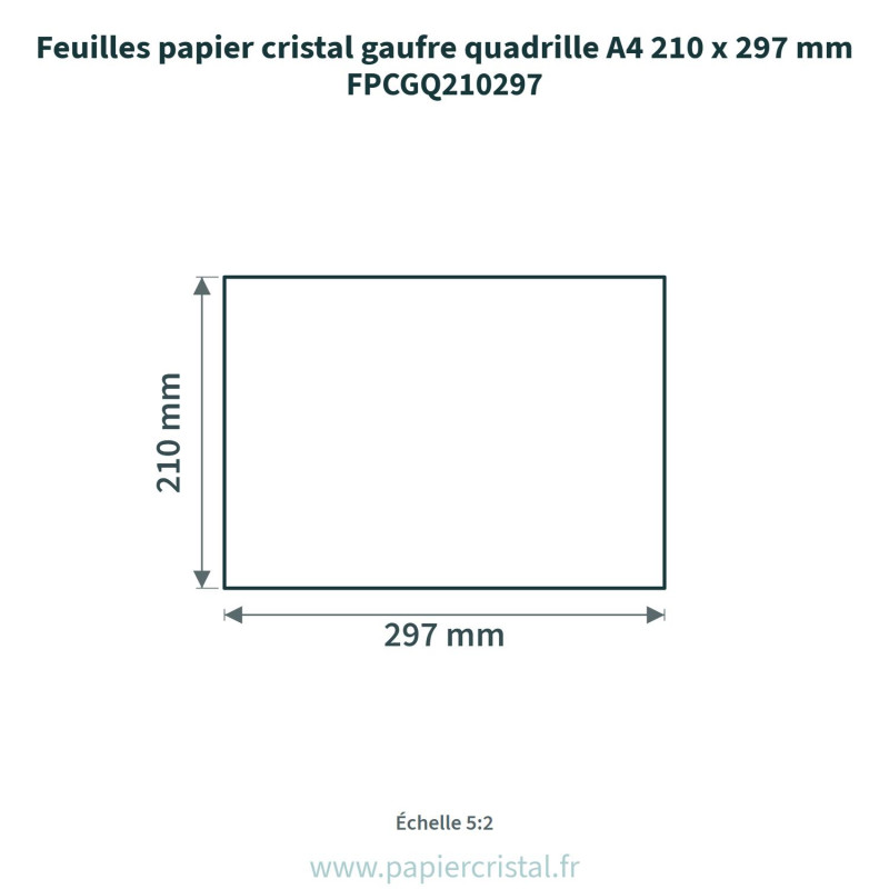 Feuilles papier cristal gaufré lin A4 210 x 297 mm – 100 unités –  – schéma avec côtes