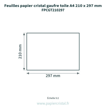 Feuilles papier cristal gaufré toile A4 210 x 297 mm – 100 unités – schéma avec côtes