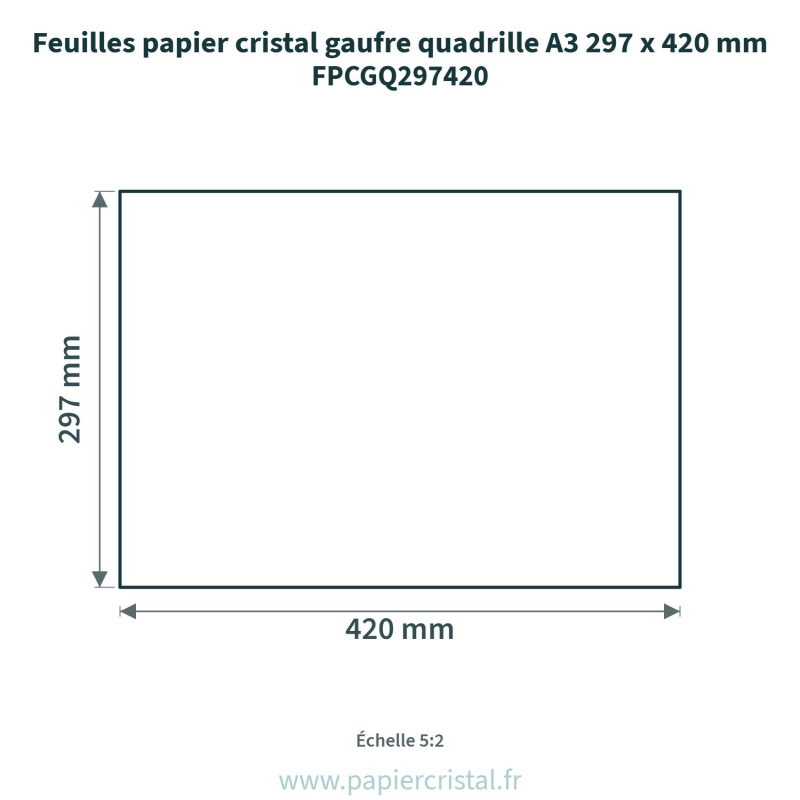Feuilles papier cristal gaufré lin A3 297 x 420 mm – 100 unités – schéma avec côtes