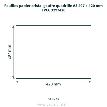 Feuilles papier cristal gaufré lin A3 297 x 420 mm – 100 unités – schéma avec côtes