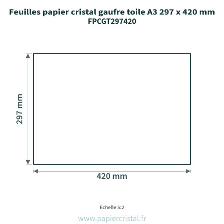 Feuilles papier cristal gaufré toile A3 297 x 420 mm – 100 unités – schéma avec côtes