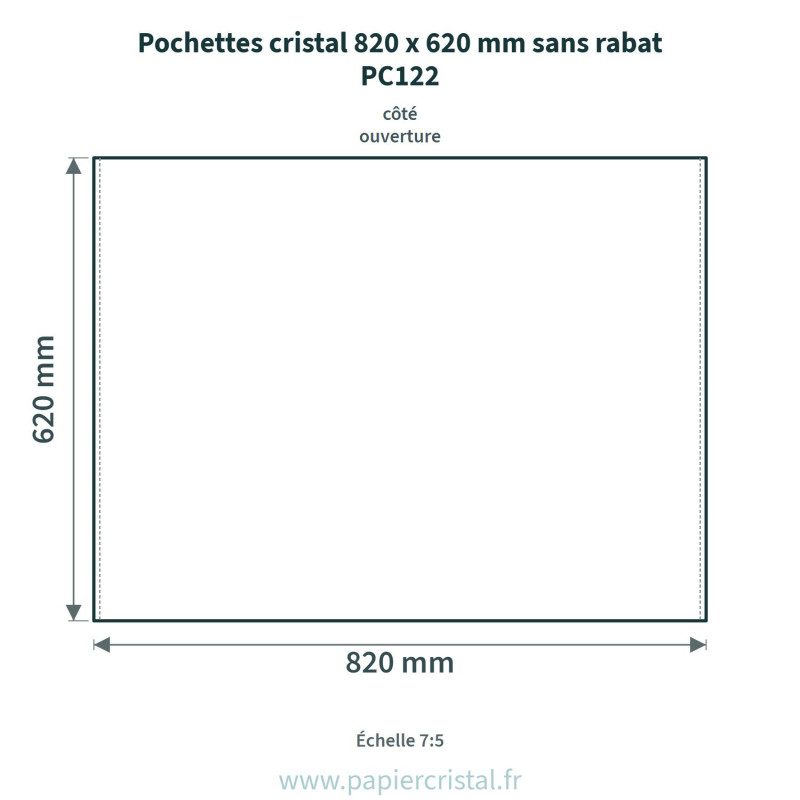 Pochettes cristal 820 x 620 mm sans rabat - 1 unité – schéma avec côtes