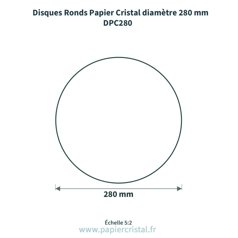 Disques ronds en papier cristal de diamètre 280 mm  – 100 unités – schéma avec côtes