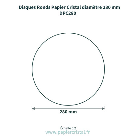 Disques ronds en papier cristal de diamètre 280 mm  – 100 unités – schéma avec côtes