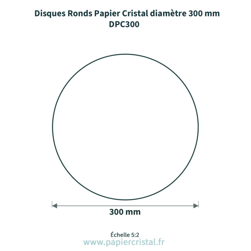 Disques ronds en papier cristal de diamètre 300 mm  – 100 unités – schéma avec côtes