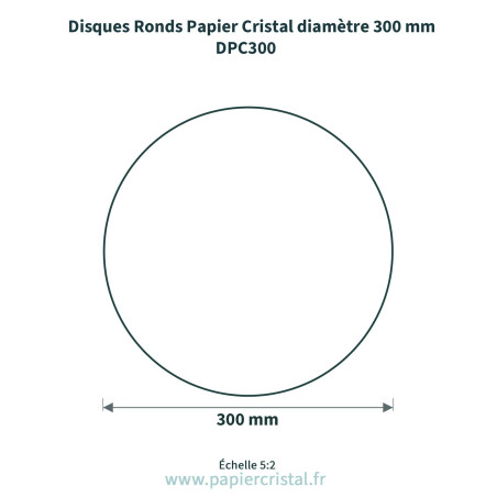 Disques ronds en papier cristal de diamètre 300 mm  – 100 unités – schéma avec côtes